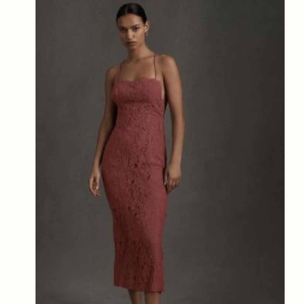NWT BHLDN Anthropologie Fame and Partners Rain Column Dress Cinnamon